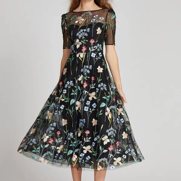 green emerald velvet dress Tea Length Embroidered Tulle Cocktail Dress  Terijon.com